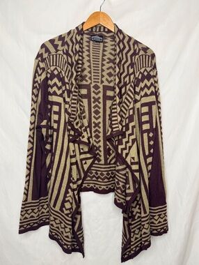 Angie Boho Aztec Geometric Open Front Cardigan 3X
